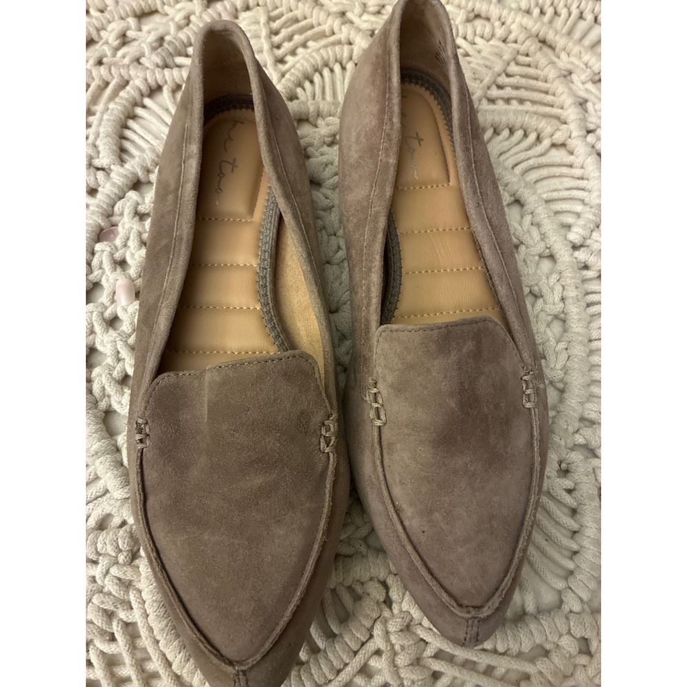 Me Too Womens Suede Pointed Toe Loafers Taupe Brown Slip On Flats Shoes